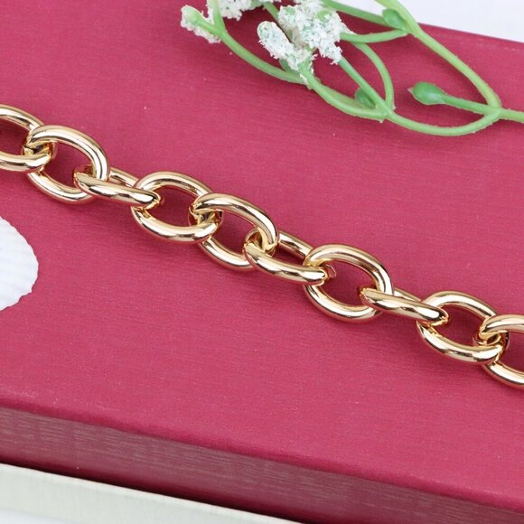 "Bold Oval Link Rose Gold Bracelet in High Quality Gold Plated Brass,XPBL0992 - Picture 11 of 12
